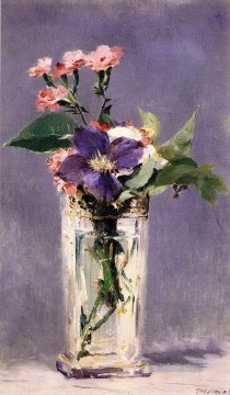  Pink Painting - Pinks and Clematis in a Crystal Vase Eduard Manet